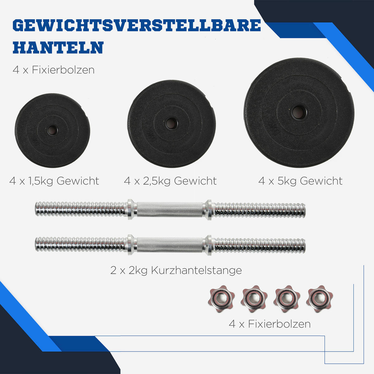 HOMCOM Hantel-Set schwarz Edelstahl B/H/L: ca. 24,5x24,5x45 cm Kurzhantel-Set - schwarz (45,00/24,50/24,50cm) - HOMCOM
