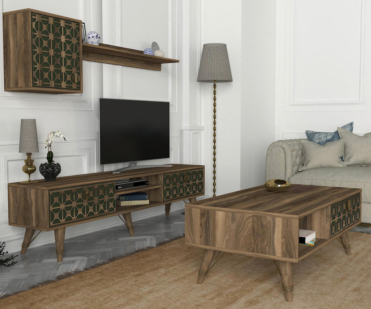Couchtisch Valente walnuss Nachbildung dunkelgrün B/H/T: ca. 110x41,6x60 cm Valente - walnuss/dunkelgrün (110,00/41,60/60,00cm) - moebel17