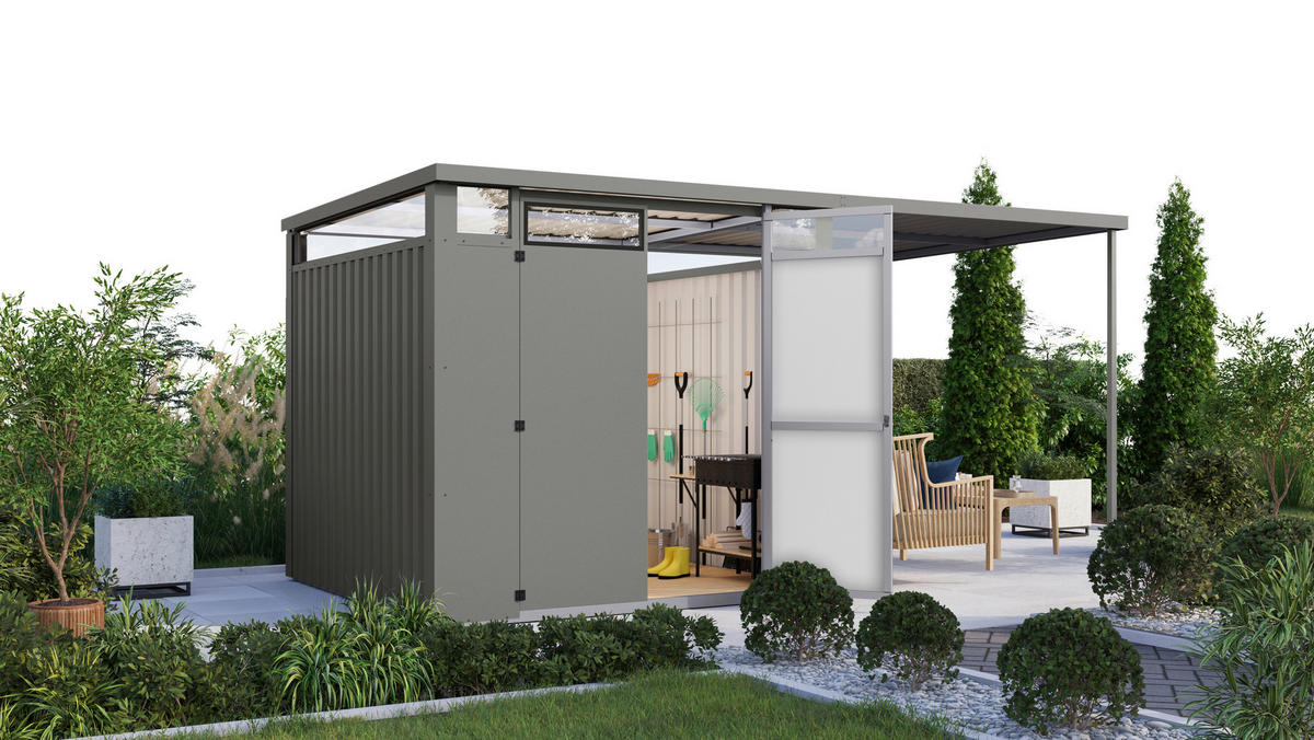 Karibu Gartenhaus Nessa 2 grau B/H/L: ca. 230x215x448 cm Nessa 2 - grau (448,00/230,00/215,00cm) - Karibu