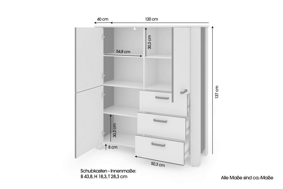 Highboard FARO weiß schwarz B/H/T: ca. 120x137x40 cm FARO - weiß/schwarz (120,00/137,00/40,00cm) - byLIVING