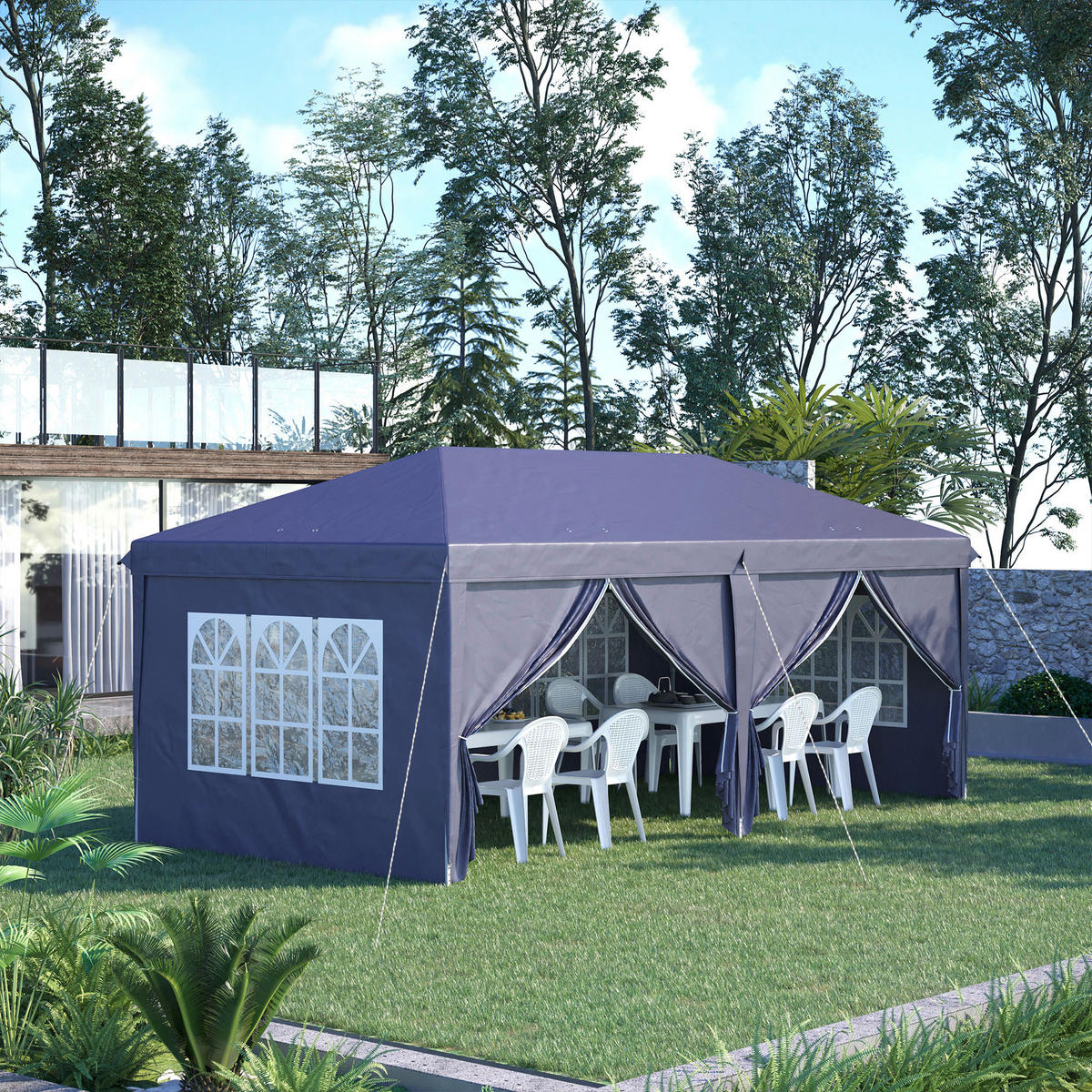 Outsunny Pavillon blau Stahl B/H/L: ca. 295x270x585 cm Pavillon - blau (585,00/295,00/270,00cm) - Outsunny
