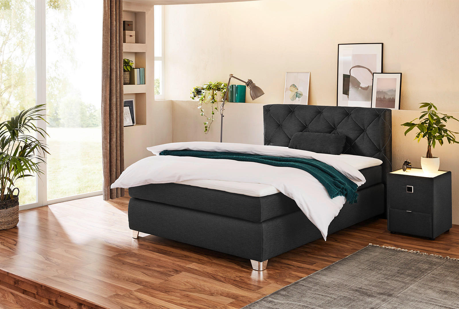Boxspringbett  schwarz Flachgewebe Liegefläche B/L: ca. 140x200 cm Finja_H3_Boxspringbett - weiß/schwarz (149,00/106,00/213,00cm)