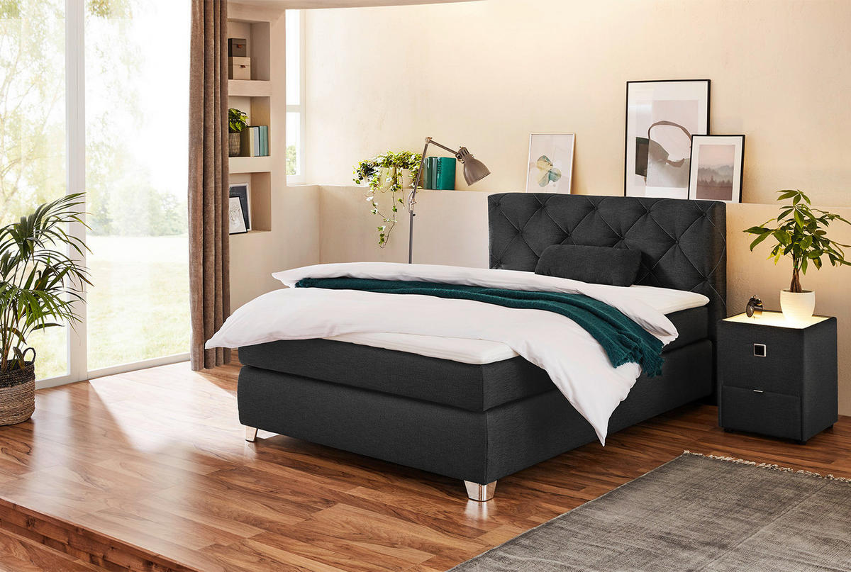 Boxspringbett  schwarz Flachgewebe Liegefläche B/L: ca. 140x200 cm Finja_H3_Boxspringbett - weiß/schwarz (149,00/106,00/213,00cm)