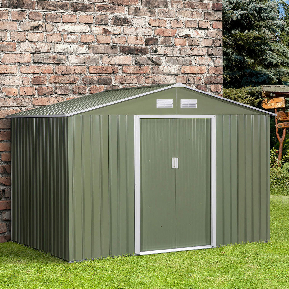 Outsunny Gartenschuppen grau Metall B/H/L: ca. 191x192x277 cm Gartenschuppen - grau (277,00/191,00/192,00cm) - Outsunny