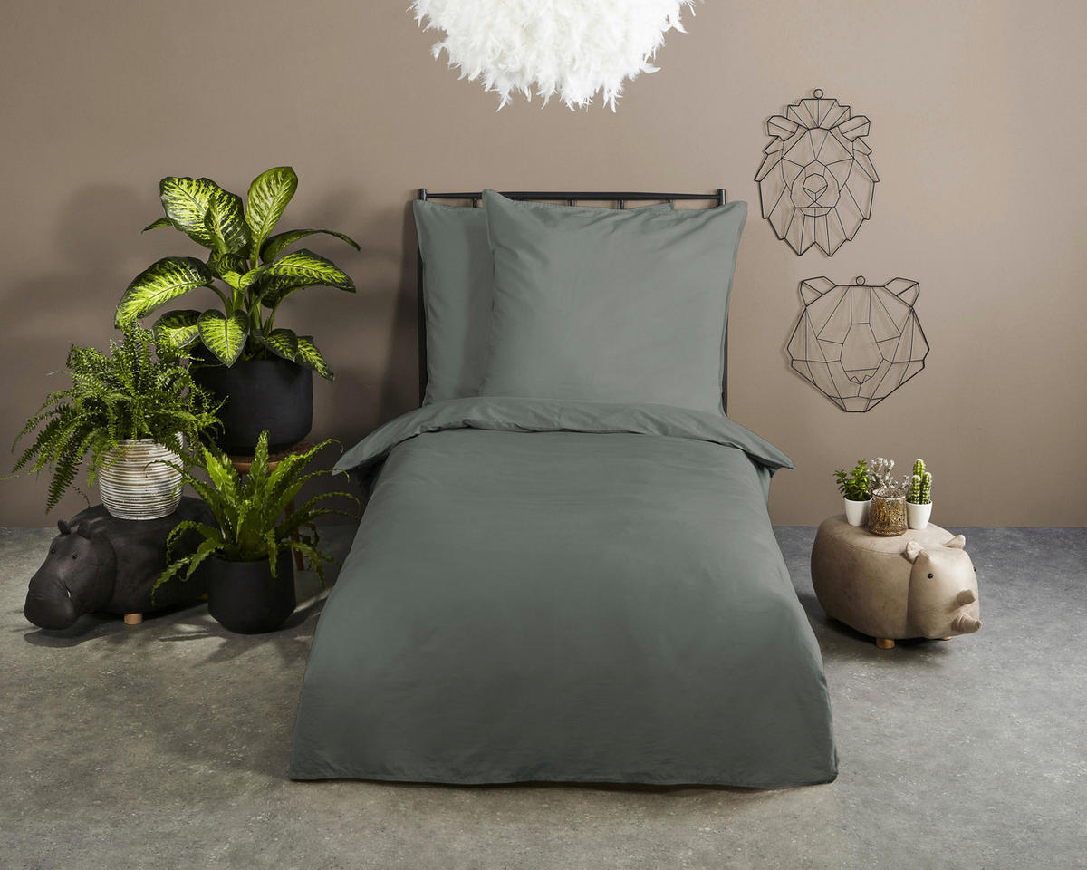 Bettwäsche olive Baumwolle B/L: ca. 135x200 cm Bettwäsche-Baumwolle-Satin - olive (135,00/200,00cm) - HIP