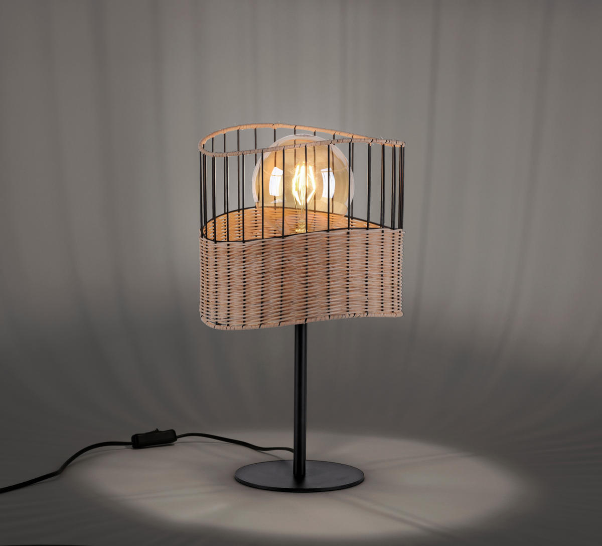 Just Light Tischleuchte REED 11150-79 schwarz natur Metall Holz H/D: ca. 42x25 cm E27 1 Brennstellen REED - natur/schwarz (25,00/42,00cm) - Just Light