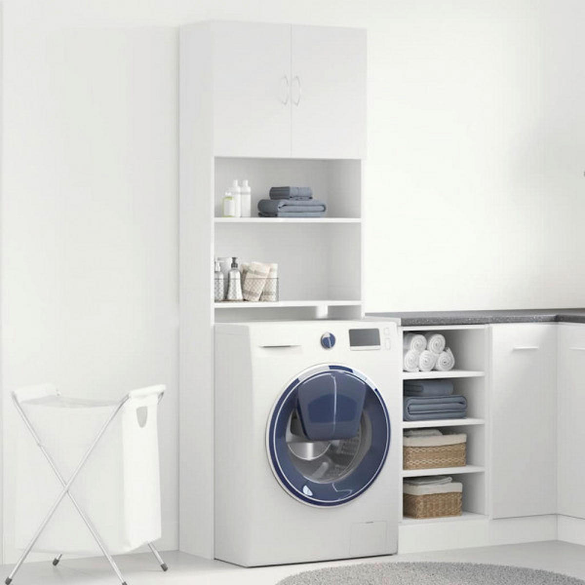 VidaXL Waschmaschinenschrank weiß B/H/T: ca. 64x190x24 cm Waschmaschinenschrank - weiß (64,00/190,00/24,00cm) - VidaXL