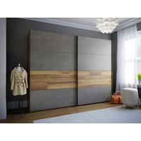 Schwebetürenschrank  Stabeiche Nachbildung dunkelgrau Beton Optik B/H/T: ca. 270x211x61 cm Ricciano_Schwebetürenschrank - dunkelgrau (270,00/211,00/61,00cm)