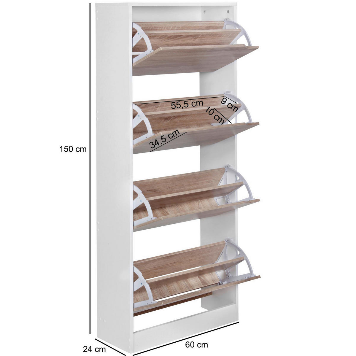 Schuhschrank Eiche Sonoma Nachbildung weiß B/H/T: ca. 60x150x24 cm Schuhschrank - Eiche/weiß (60,00/150,00/24,00cm) - Wohnling