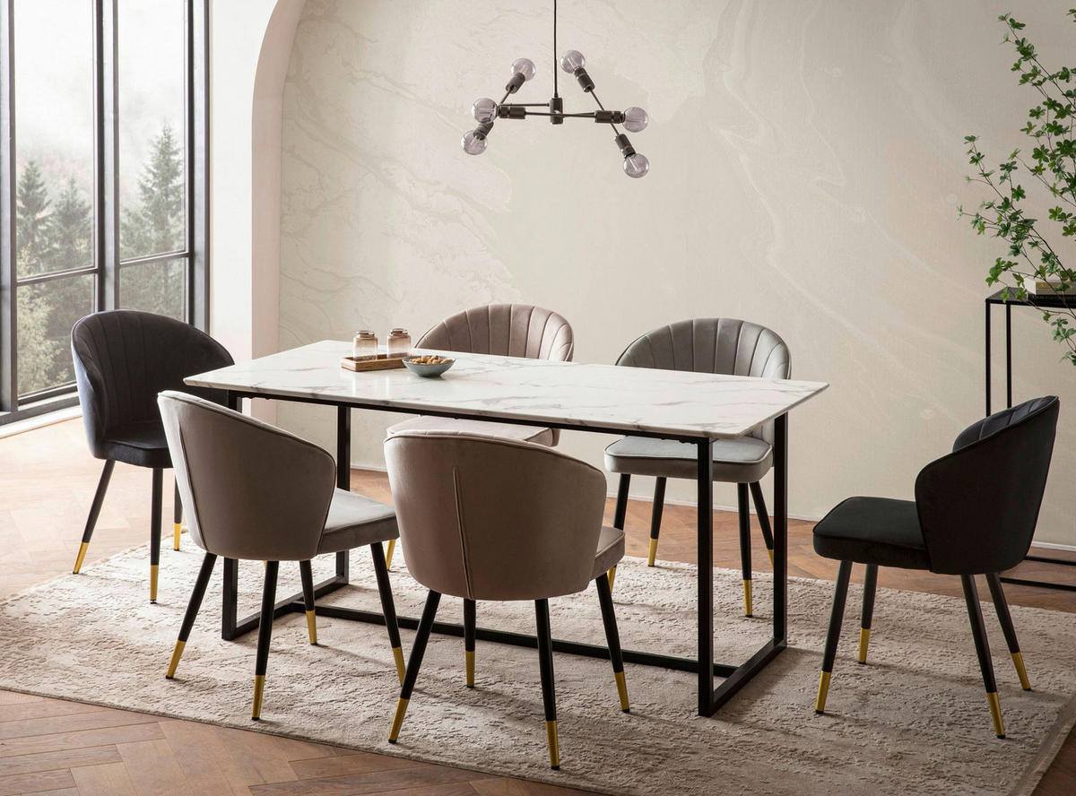 Esstisch weiß Marmor Optik B/H/T: ca. 160x76x80 cm Esstisch - weiß (160,00/76,00/80,00cm) - Wohnling