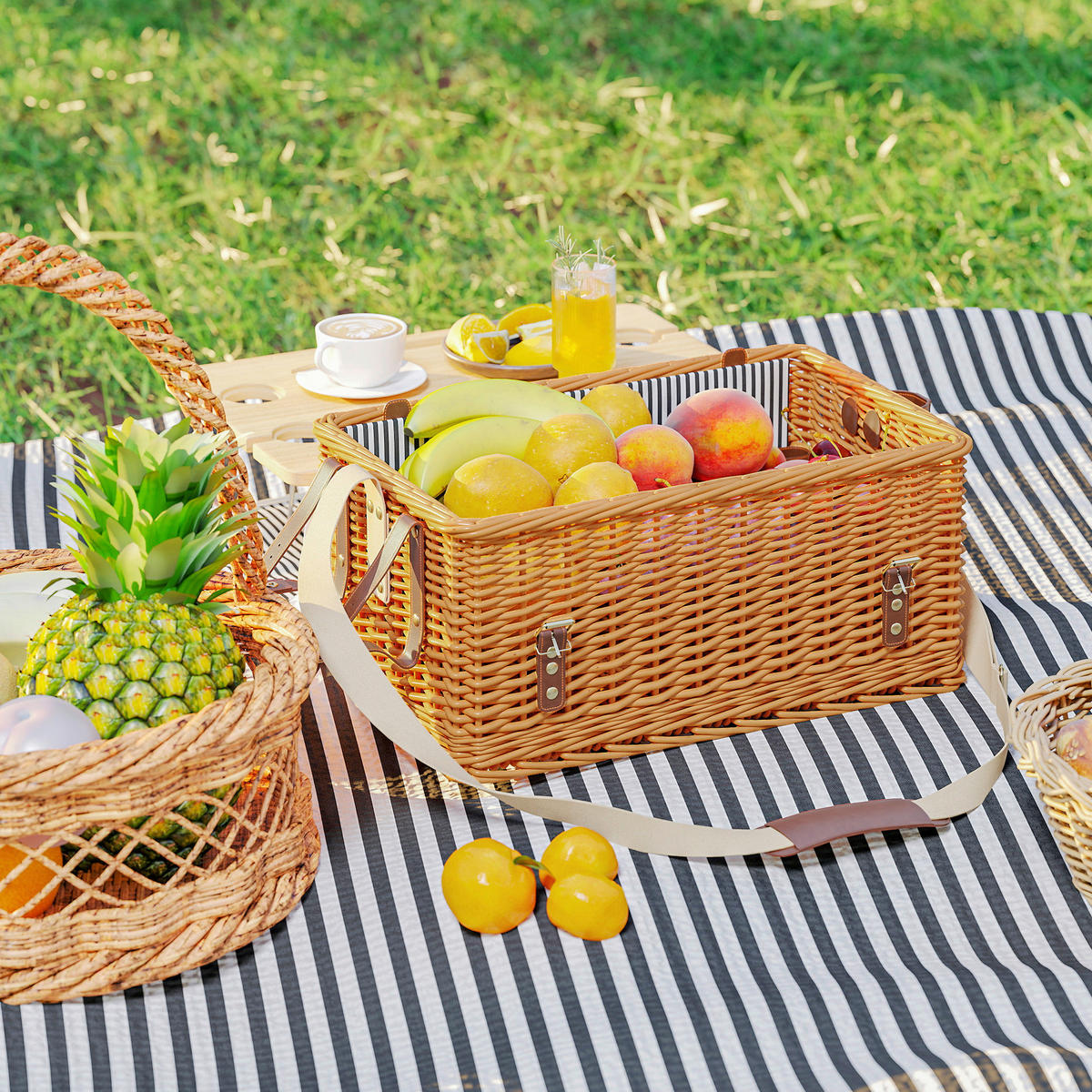 Outsunny Picknickkorb braun Kiefer B/H/L: ca. 33x25x51 cm Picknickkorb - braun (51,00/33,00/25,00cm) - Outsunny