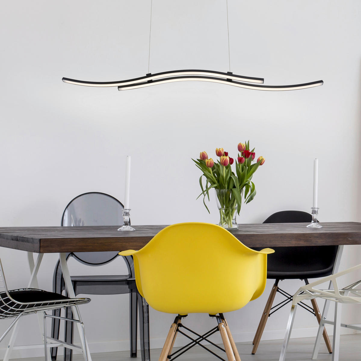 Näve Leuchten Pendelleuchte 7091722 schwarz Kunststoff Metall B/H/T: ca. 8,5x110x96 cm null 2 Brennstellen Onda - schwarz (8,50/110,00/96,00cm) - Näve Leuchten