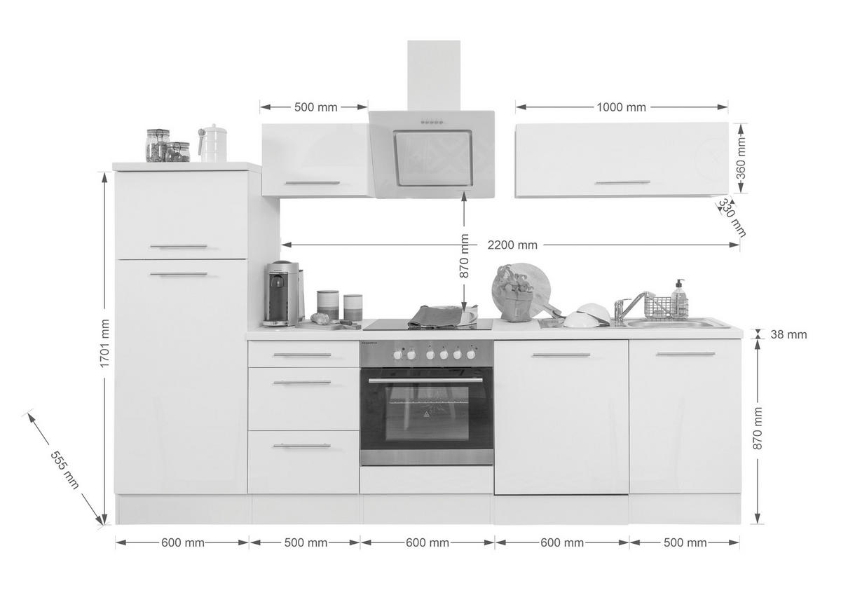 Respekta Küchenblock Premium grau hochglänzend B/H/T: ca. 280x200x60 cm Premium - Eiche/grau (280,00/200,00/60,00cm) - Respekta