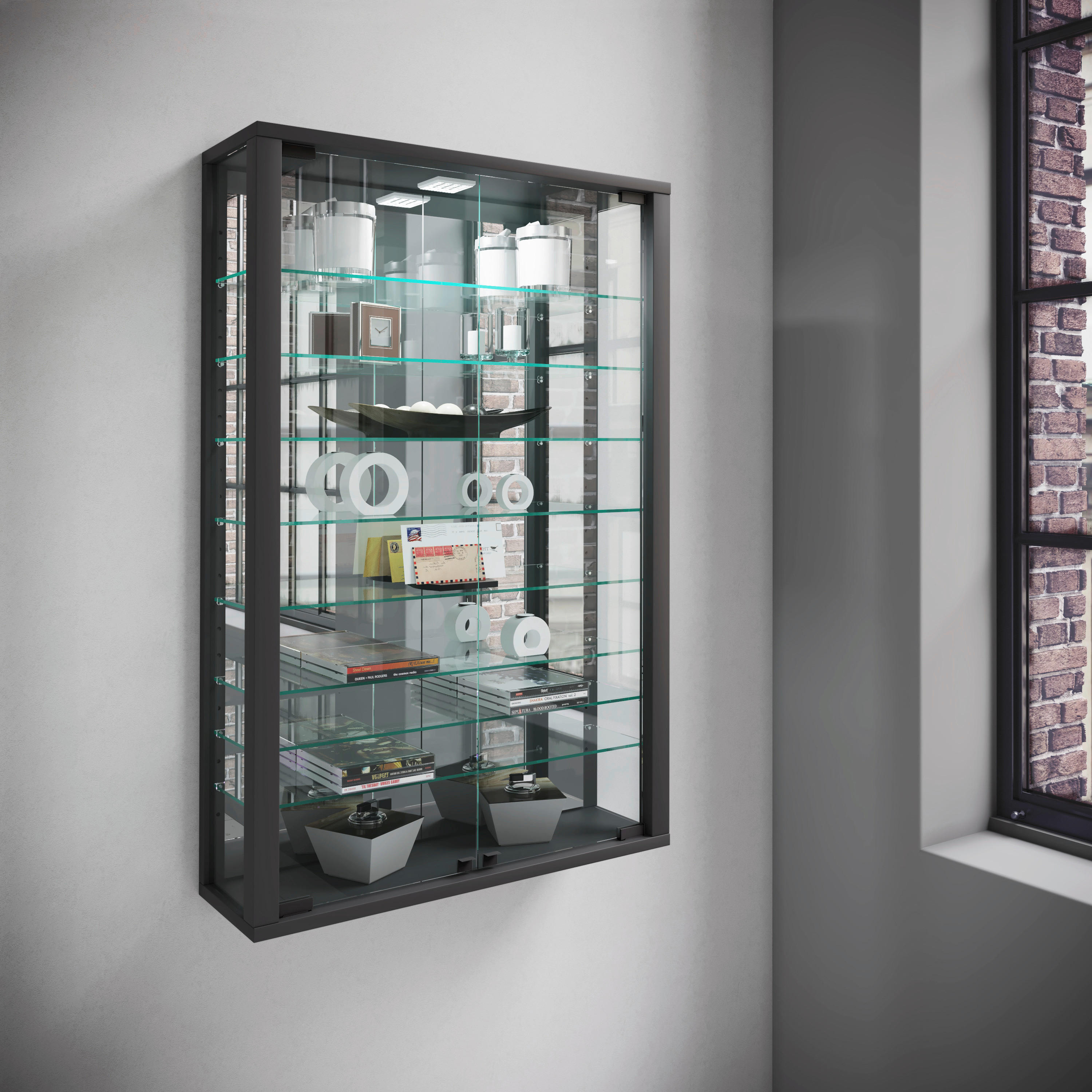 Vitrine Vitrosa schwarz Holzwerkstoff Glas B/H/T: ca. 59x91x18 cm Vitrosa - schwarz (59,00/91,00/18,00cm) - VCM Möbel