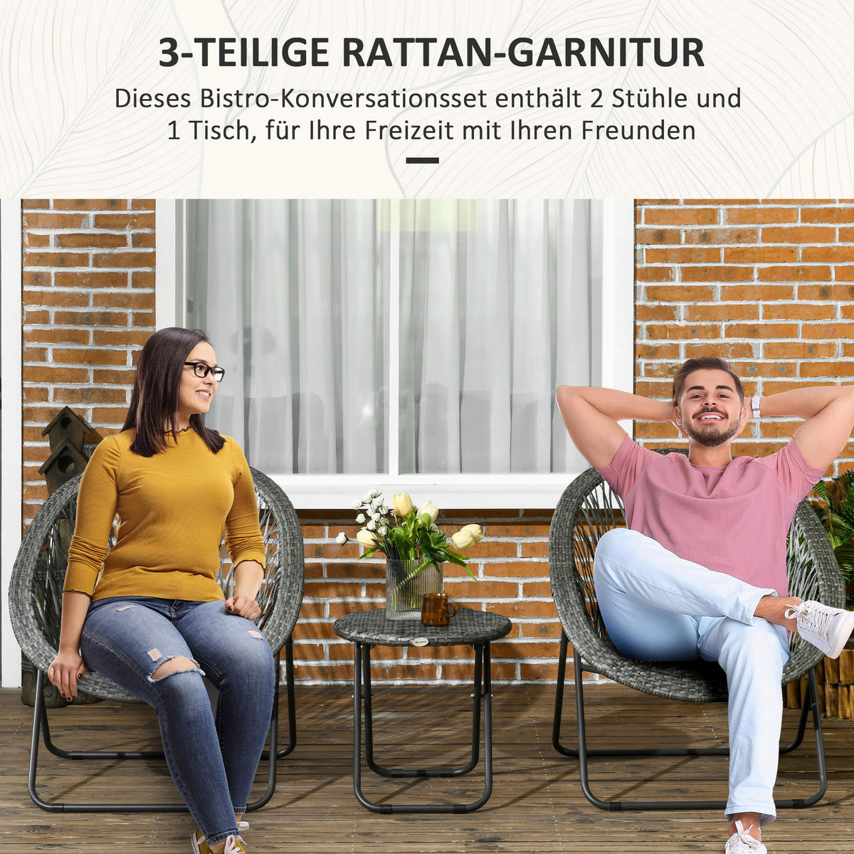 Outsunny Bistro-Set grau Kunststoff B/H/L: ca. 77x78x76 cm Bistro-Set - grau (76,00/77,00/78,00cm) - Outsunny