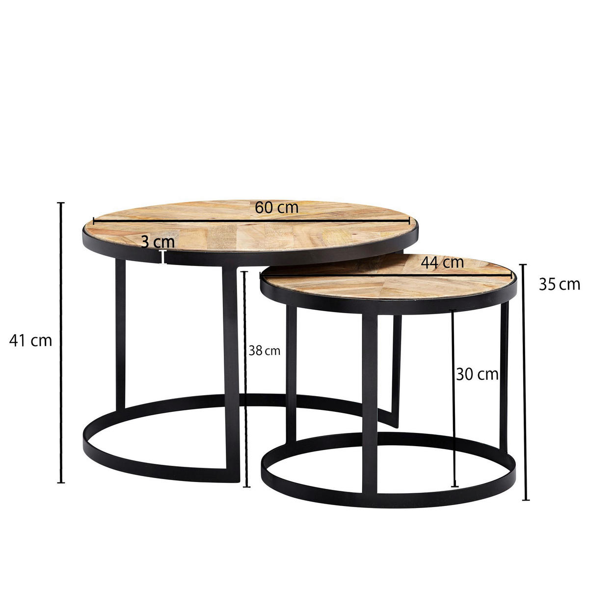 Beistelltisch 2er-Set. natur natur schwarz pulverbeschichtet Akazie MDF Eisen 2er-Set. - natur/schwarz - Wohnling
