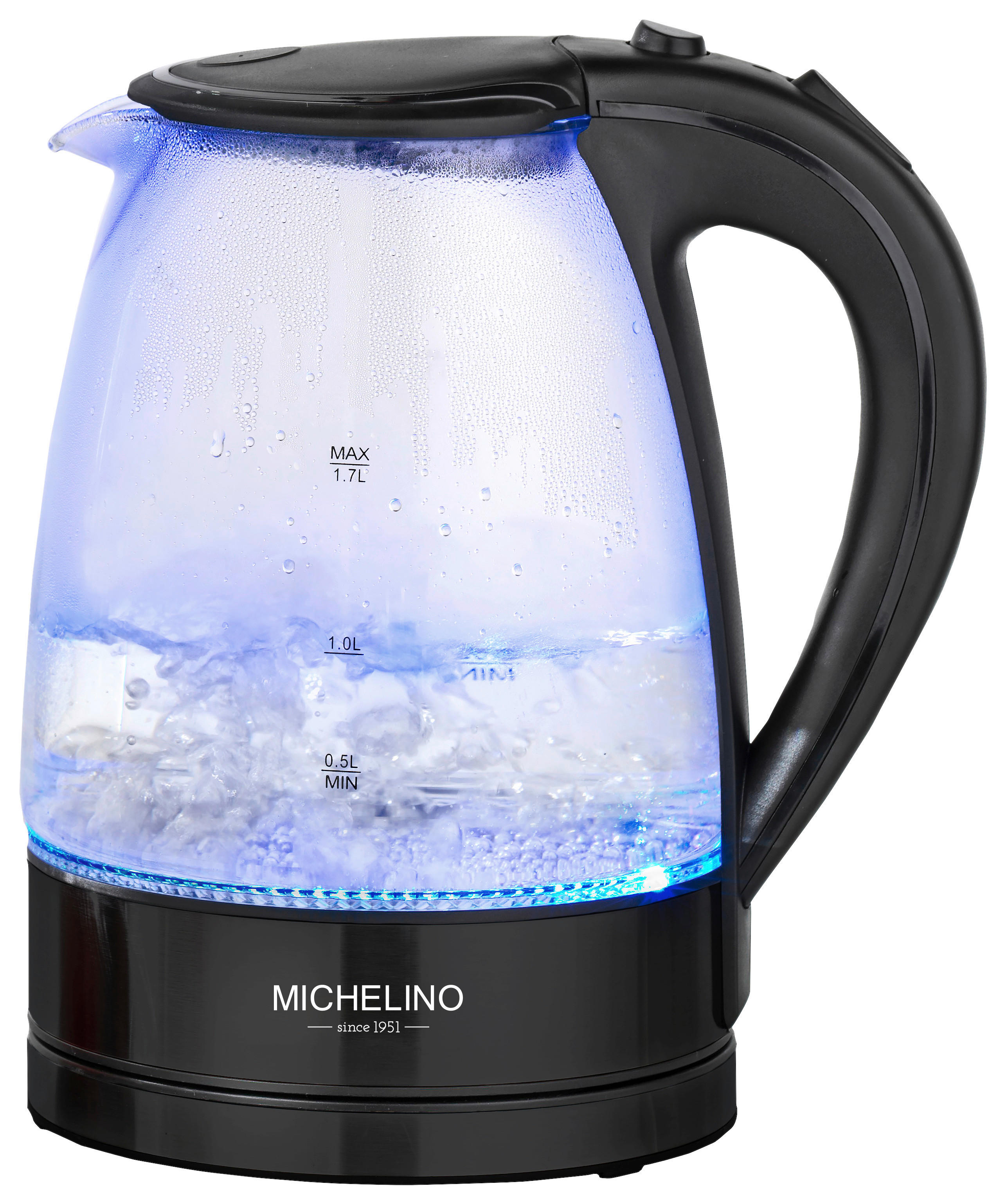 MICHELINO Wasserkocher 74279 schwarz Glas ca. 1,7 l Michelino - schwarz (1,70l) - MICHELINO