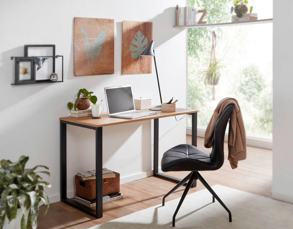 Schreibtisch Eiche Nachbildung schwarz pulverbeschichtet B/H/T: ca. 120x76x60 cm Schreibtisch - Eiche/schwarz (120,00/76,00/60,00cm) - Wohnling
