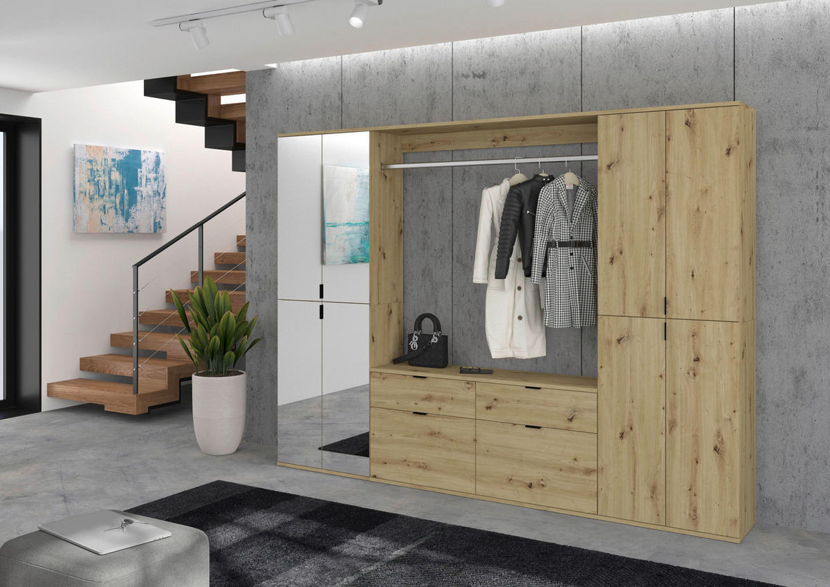 Garderobe PROJEKT Eiche Artisan Nachbildung Spiegel B/H/T: ca. 243x193x34 cm PROJEKT - Eiche (243,00/193,00/34,00cm) - xonox.home