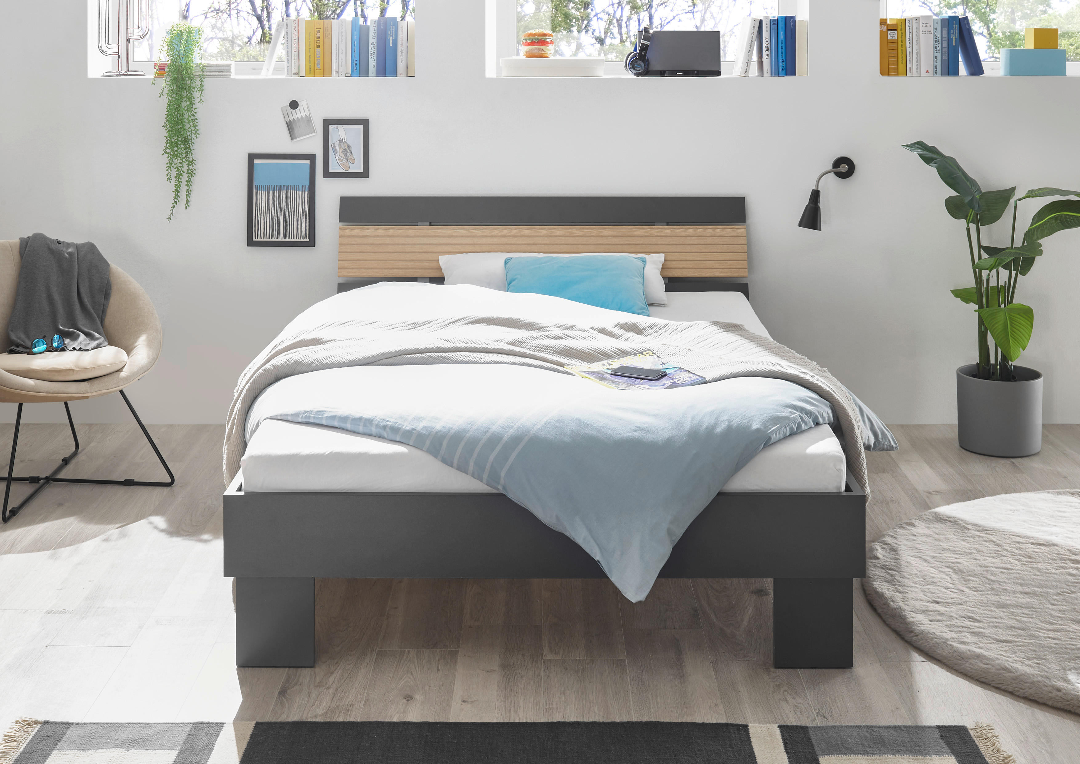 Futonbett Jolka Graphit Eiche Nachbildung Liegefläche B/L: ca. 140x200 cm Jolka - Eiche/Graphit (145,00/82,00/215,00cm)