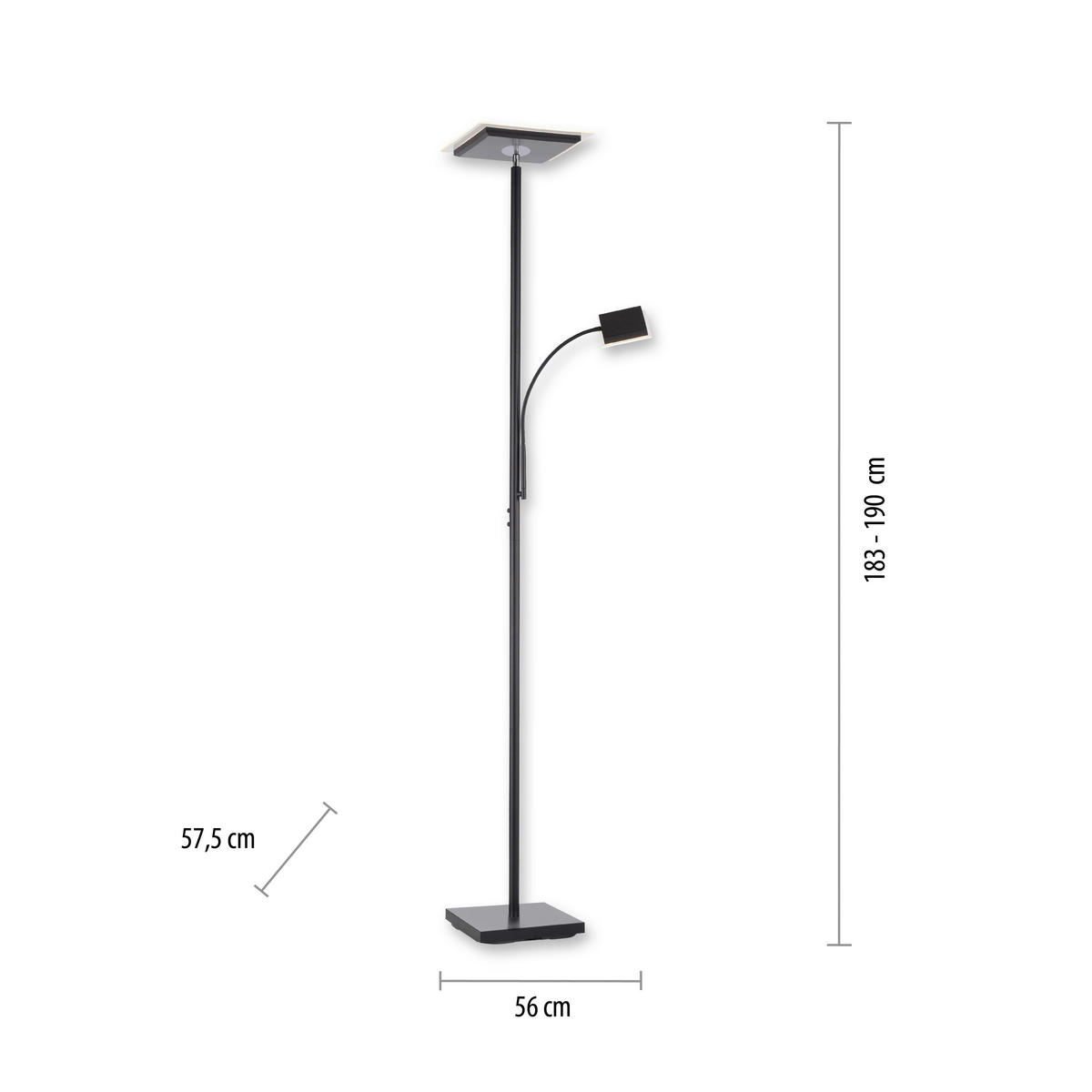 Just Light LED-Deckenfluter HANS 11710-18 schwarz Eisen Kunststoff B/H/T: ca. 25x190x25 cm 2 Brennstellen HANS - schwarz (25,00/190,00/25,00cm) - Just Light