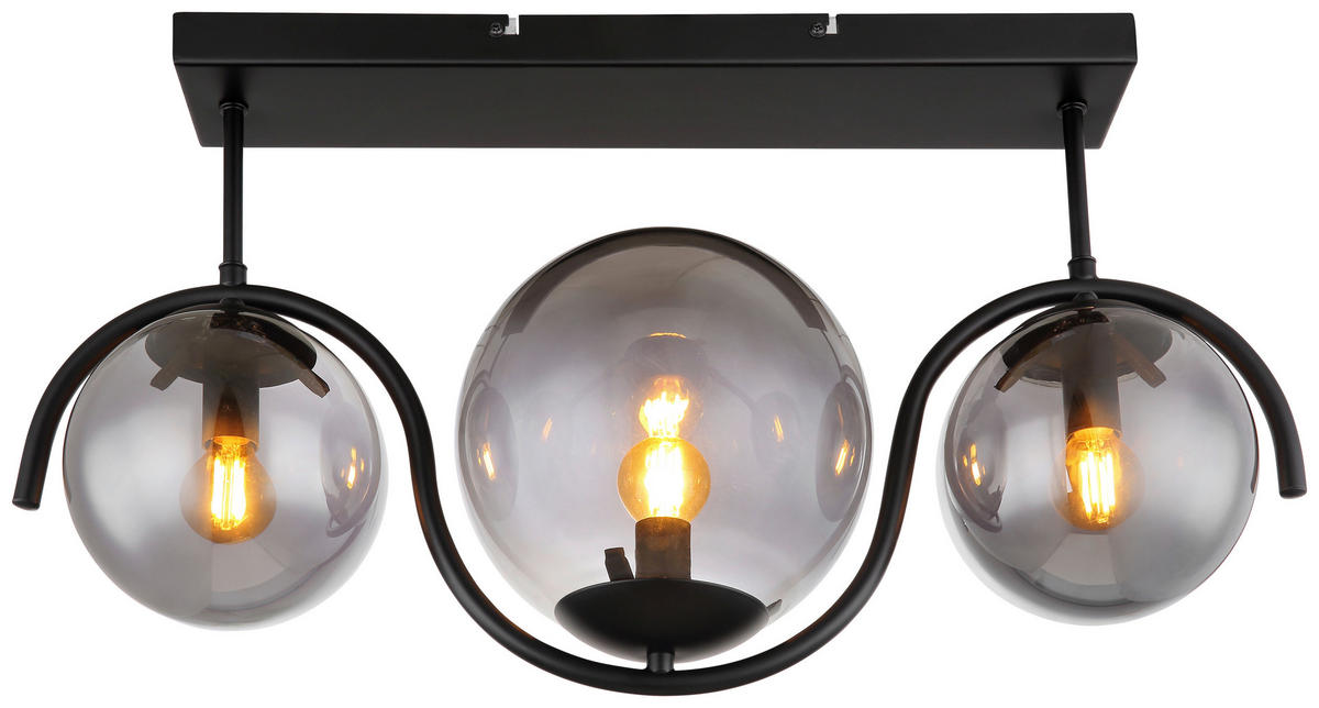 GLOBO Deckenleuchte 15869-3D Porry Rauch schwarz Glas Metall B/H/T: ca. 60x33x20 cm E14 3 Brennstellen Porry - schwarz/Rauch (60,00/33,00/20,00cm) - GLOBO