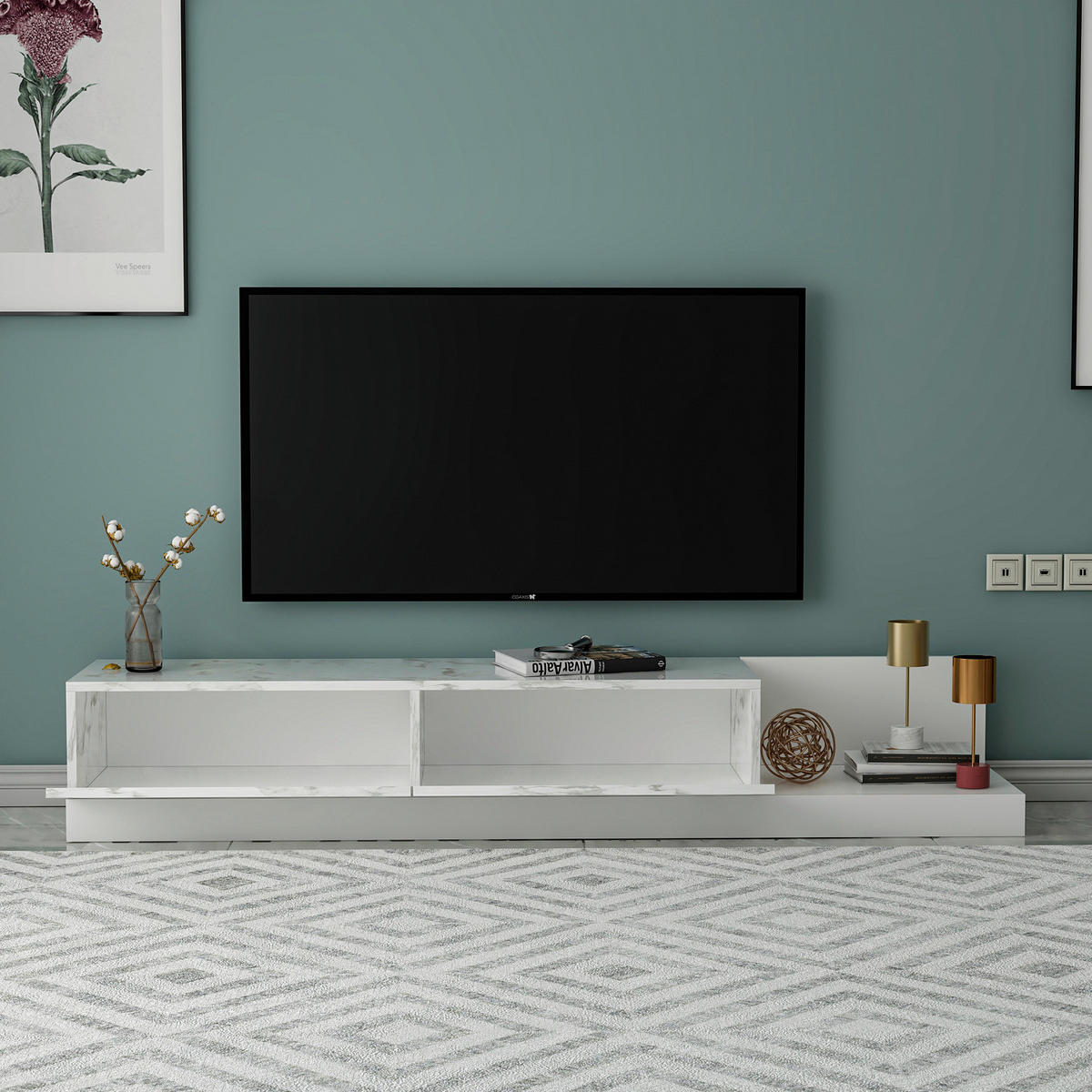 TV-Lowboard Majör weiß Marmoroptik B/H/T: ca. 180x30x37 cm Majör - weiß/Marmoroptik (180,00/30,00/37,00cm) - moebel17