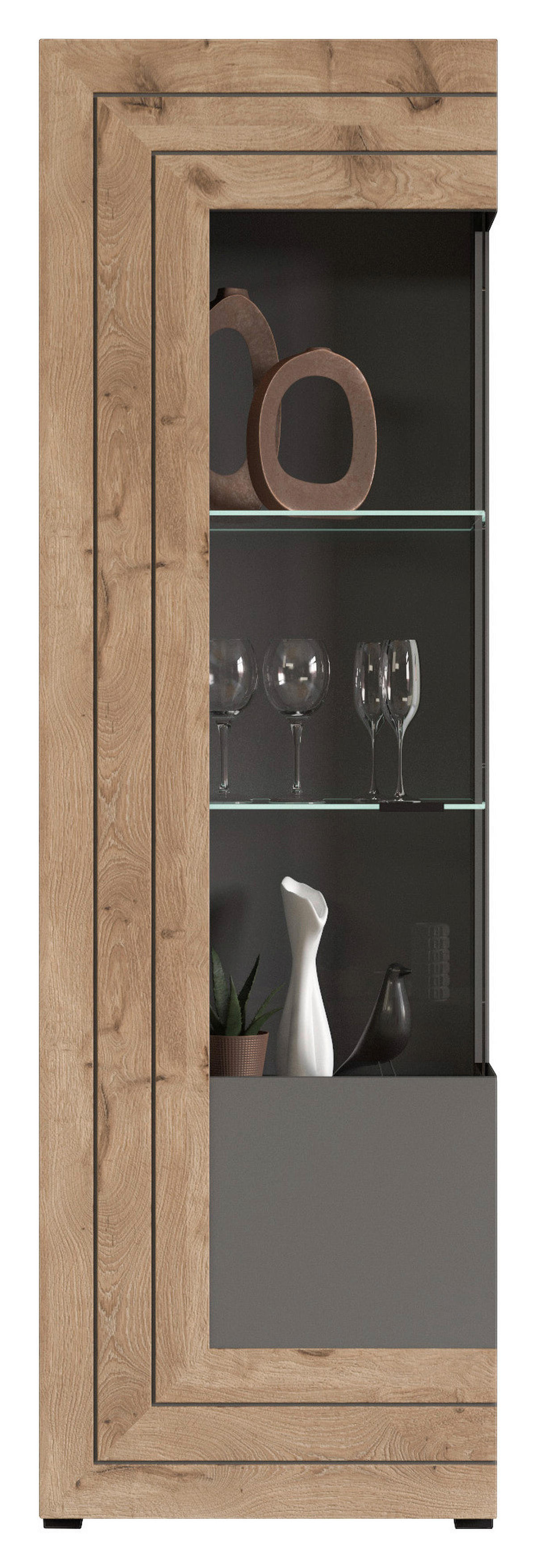 Vitrine Freno B/H/T: ca. 60x194x37 cm Freno - Eiche/grau (60,00/194,00/37,00cm) - xonox.home