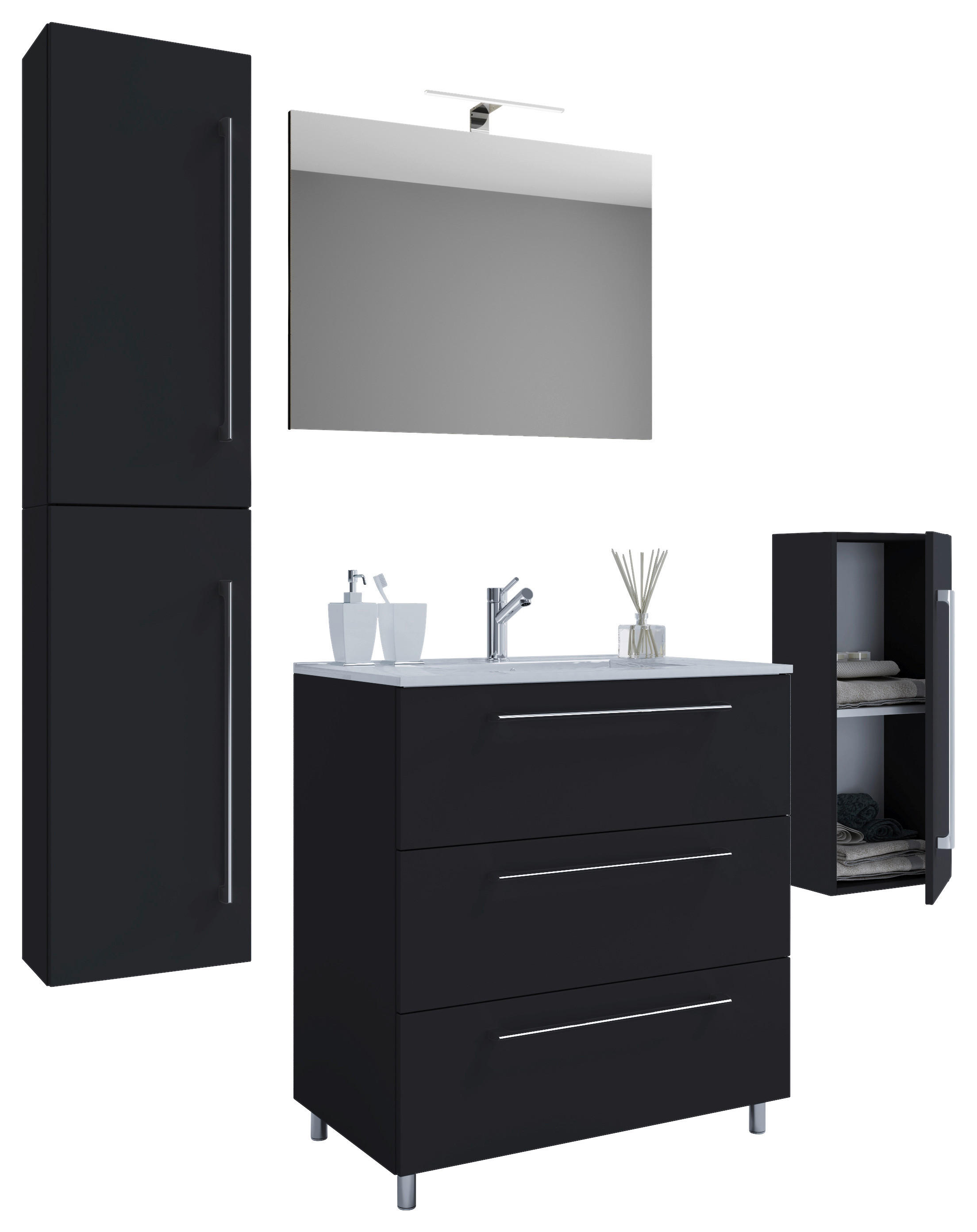 Waschplatz 5tlg-Schubo schwarz B/H/T: ca. 80x86x46 cm 5tlg-Schubo - schwarz (80,00/86,00/46,00cm) - VCM Möbel