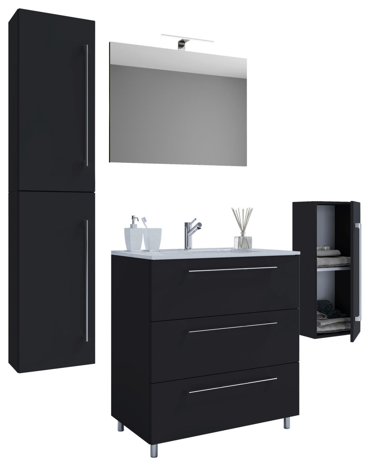 Waschplatz 5tlg-Schubo schwarz B/H/T: ca. 80x86x46 cm 5tlg-Schubo - schwarz (80,00/86,00/46,00cm) - VCM Möbel