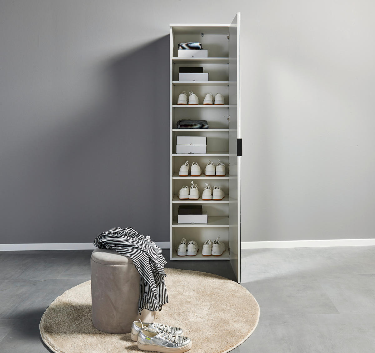 Schuhschrank Lincoln weiß glänzend B/H/T: ca. 50x190x35 cm Lincoln - weiß (50,00/190,00/35,00cm)