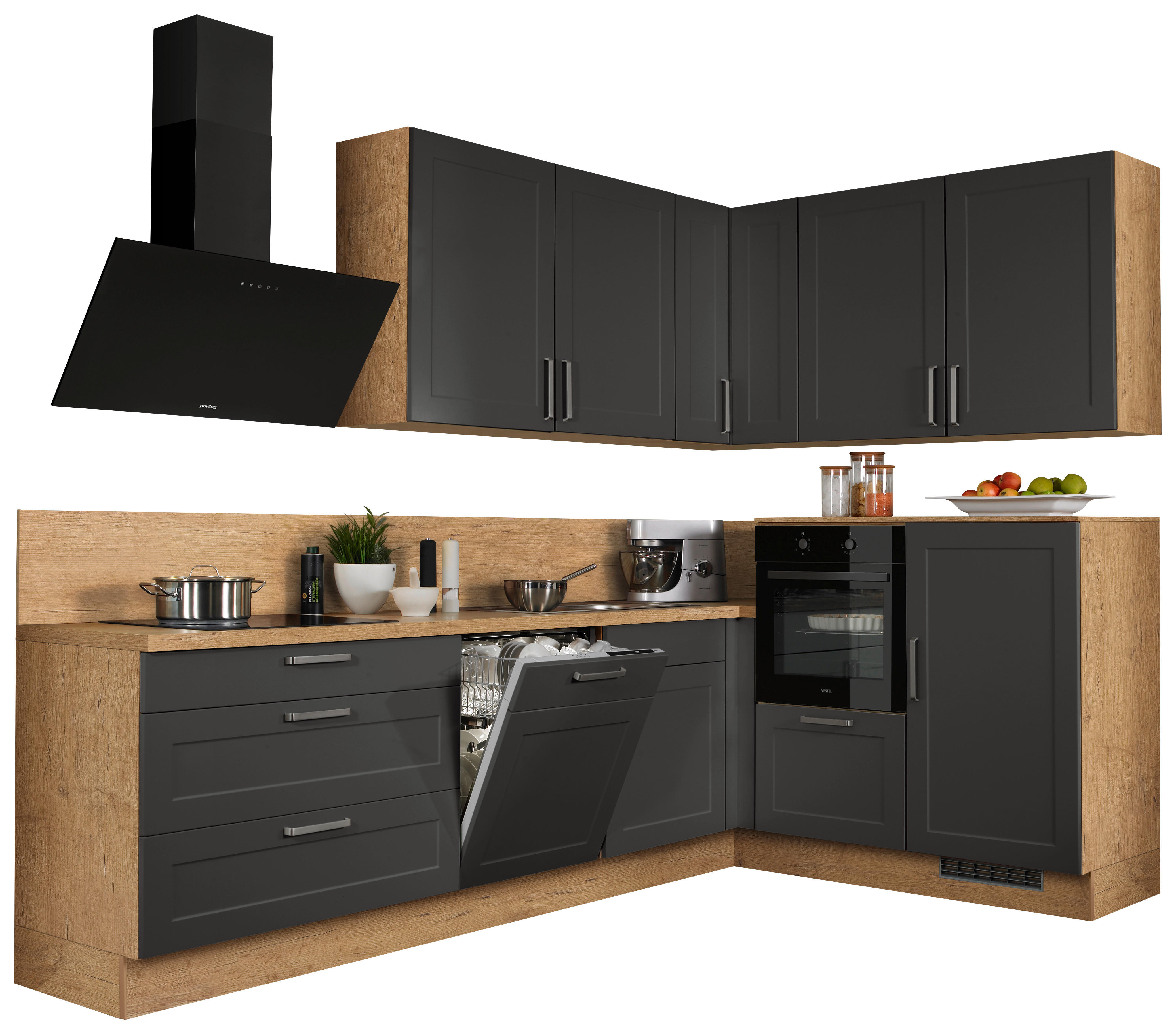 Impuls Winkelküche IP4250 Graphit B/H/T: ca. 285x235x185 cm IP4250 - Eiche/Graphit (285,00/235,00/185,00cm) - Impuls