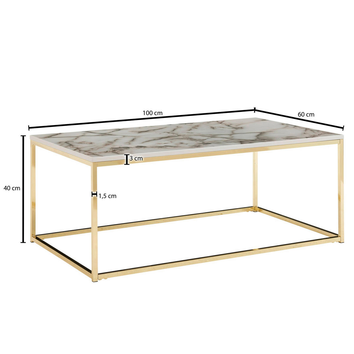 Couchtisch weiß B/H/T: ca. 60x40x100 cm Couchtisch - weiß (60,00/40,00/100,00cm) - Wohnling