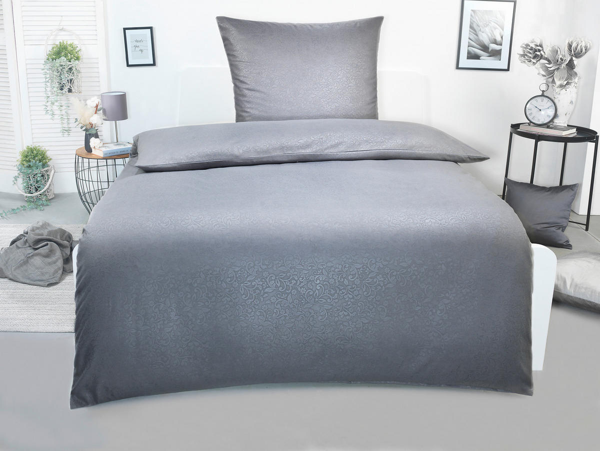 Microfaser Bettwäsche Bettwäsche_Microfaser Ranke geprägt - Silbergrau (135,00/200,00cm)