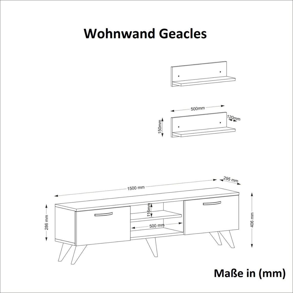 Wohnwand Geacles weiß dunkelgrau Marmor Optik B/H/T: ca. 150x40,6x30 cm Geacles - weiß/dunkelgrau (150,00/40,60/30,00cm) - moebel17