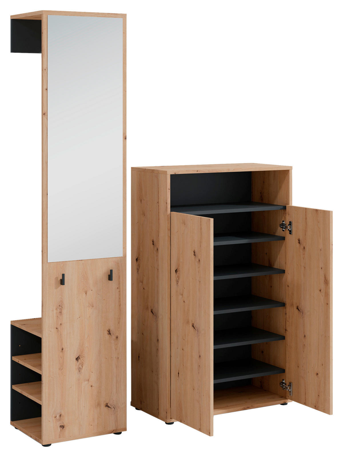 Garderobe Lyon Eiche Artisan Nachbildung schwarz B/H/T: ca. 70x115x33,5 cm Lyon - Eiche/schwarz (70,00/115,00/33,50cm) - byLIVING