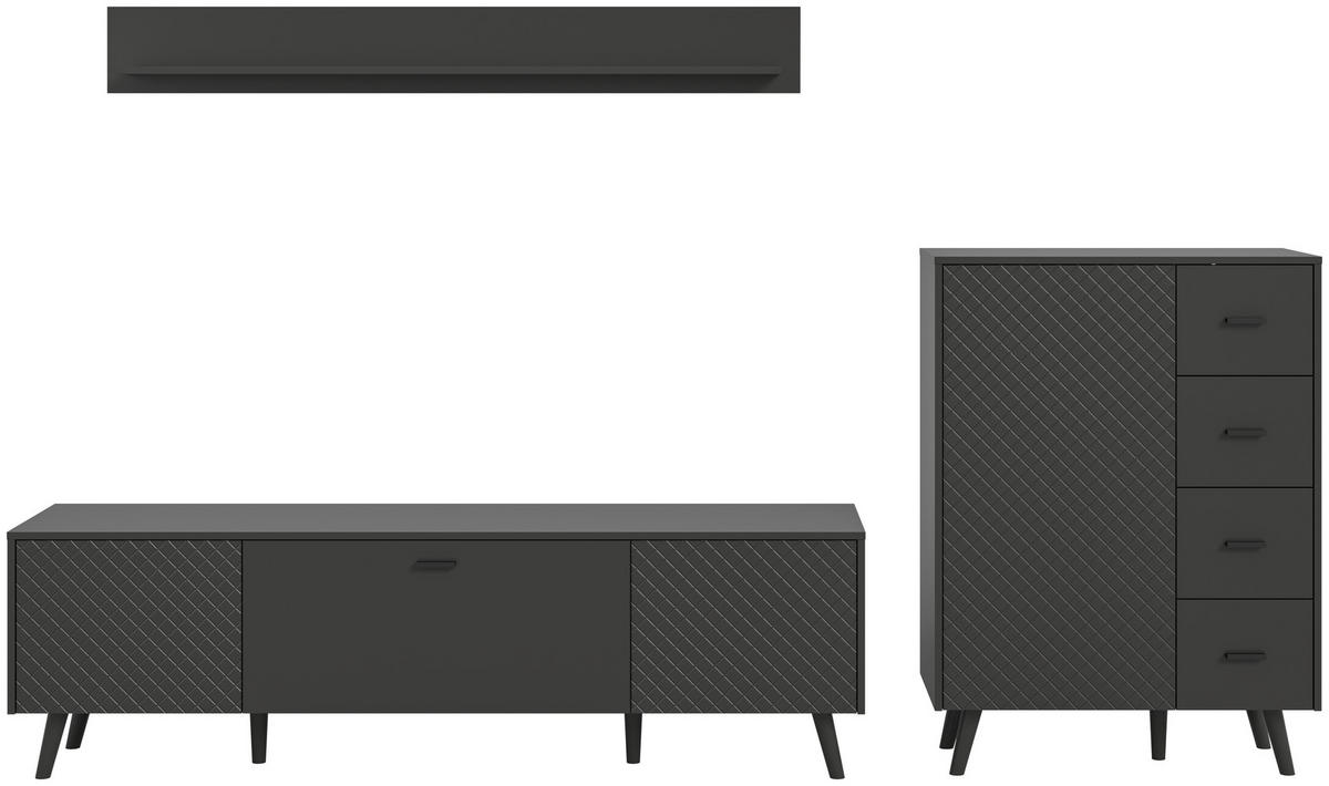 Wohnwand LINEA grau schwarz B/H/T: ca. 269x175x40 cm LINEA - schwarz/grau (269,00/175,00/40,00cm) - xonox.home