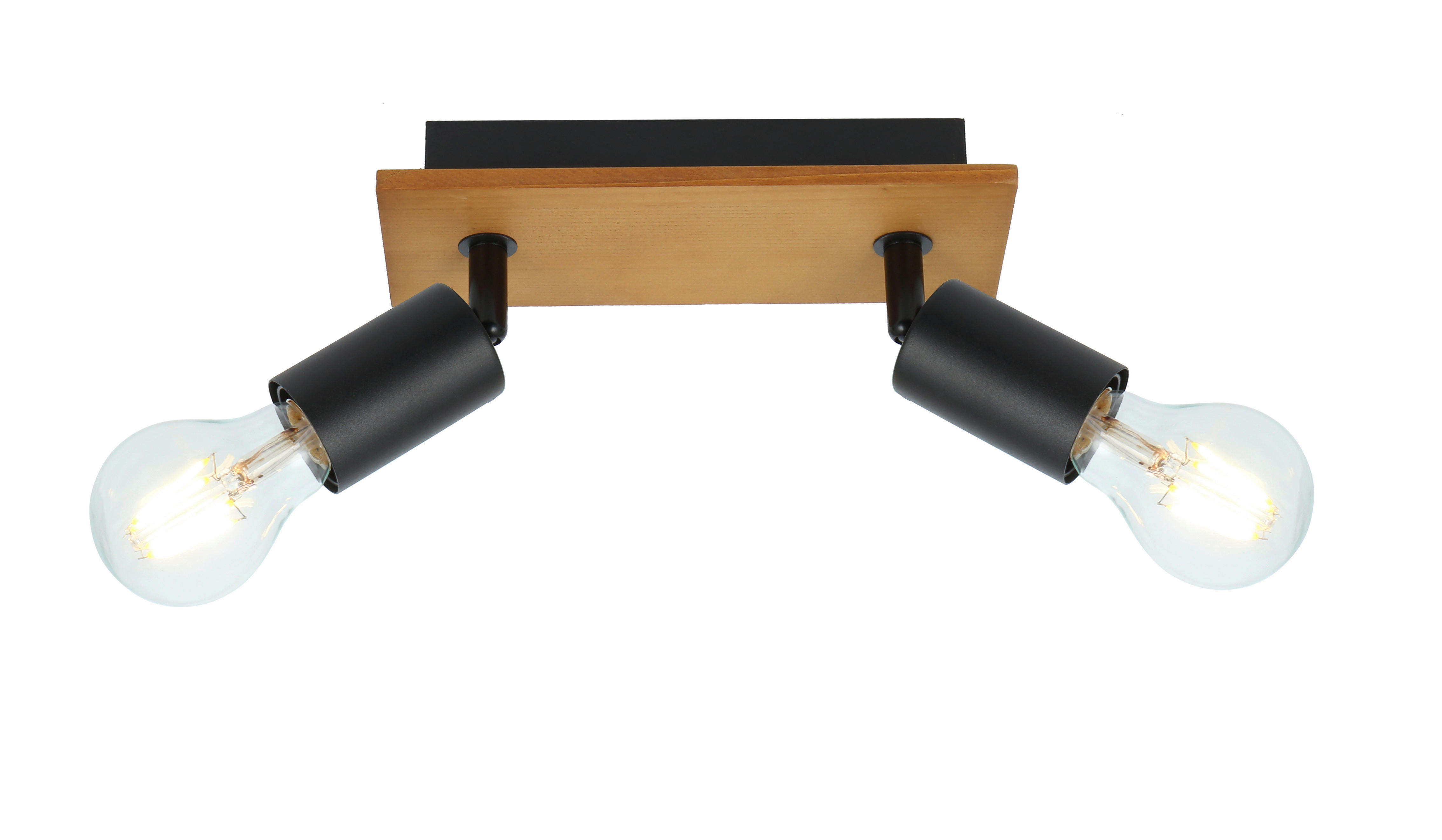 GLOBO Strahler schwarz braun Metall Holz B/H/L: ca. 9x11x21 cm E27 2 Brennstellen Martha - braun/schwarz (21,00/9,00/11,00cm) - GLOBO