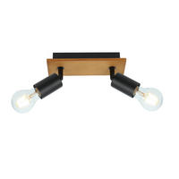 GLOBO Strahler schwarz braun Metall Holz B/H/L: ca. 9x11x21 cm E27 2 Brennstellen Martha - braun/schwarz (21,00/9,00/11,00cm) - GLOBO