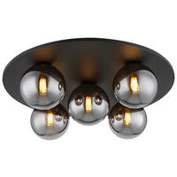 GLOBO Deckenleuchte Rauch mattschwarz Metall Glas H/D: ca. 15,5x50 cm G9 5 Brennstellen RIHA - Rauch/mattschwarz (50,00/15,50cm) - GLOBO