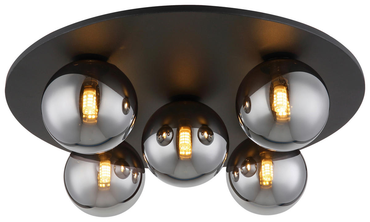 GLOBO Deckenleuchte Rauch mattschwarz Metall Glas H/D: ca. 15,5x50 cm G9 5 Brennstellen RIHA - Rauch/mattschwarz (50,00/15,50cm) - GLOBO