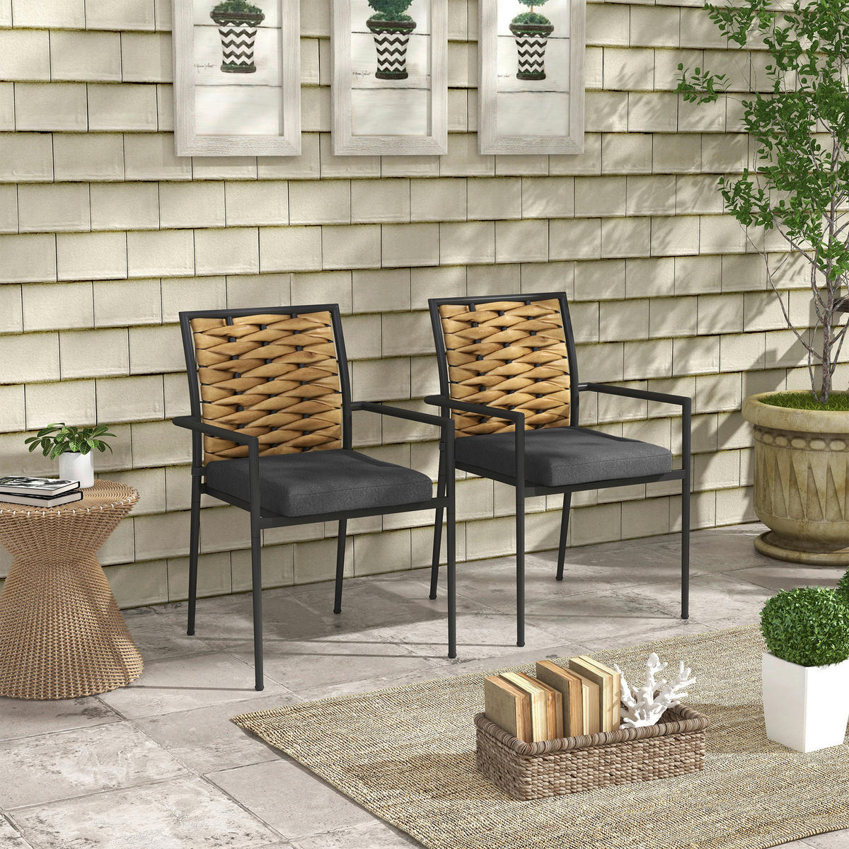Outsunny Gartenstuhl schwarz Edelstahl B/H/L: ca. 58x57x87 cm Gartenstühle - schwarz (87,00/58,00/57,00cm) - Outsunny