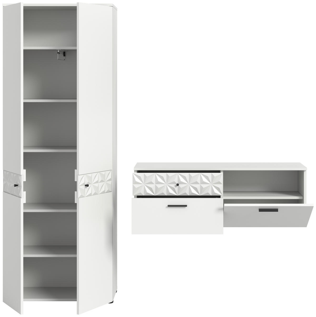 Garderobe Prisma weiß weiß Hochglanz B/H/T: ca. 195x192x34 cm Prisma - weiß (195,00/192,00/34,00cm) - xonox.home