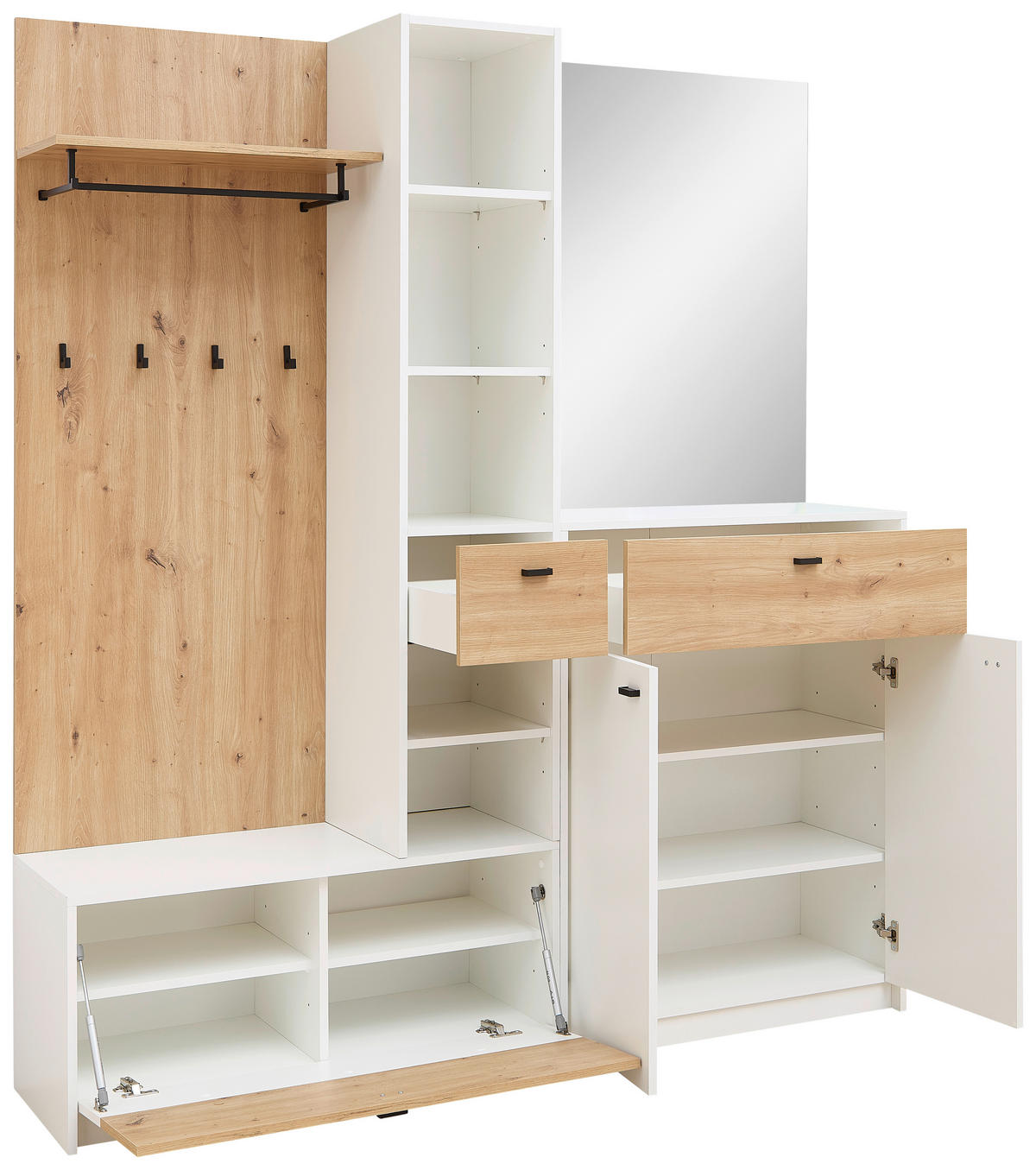 Garderobe Venlo weiß Eiche Artisan Nachbildung B/H/T: ca. 169x196x38 cm Venlo - Eiche/weiß (169,00/196,00/38,00cm)