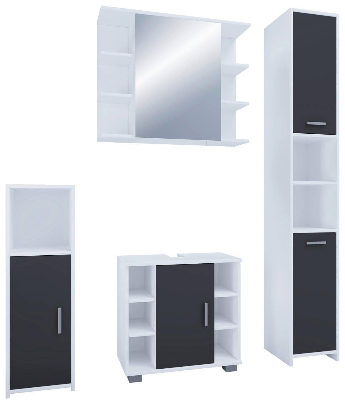 Badezimmer-Set Zalo weiß schwarz B/H/T: ca. 140x180x30 cm Zalo - weiß/schwarz (140,00/180,00/30,00cm) - VCM Möbel