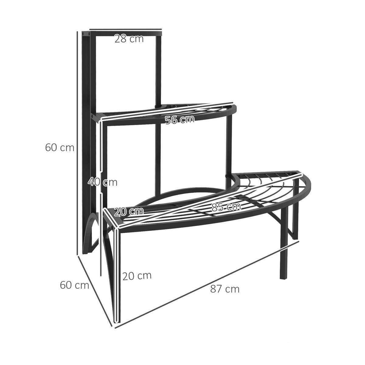 Outsunny Pflanzenständer schwarz Metall B/H/L: ca. 60x60x87 cm Pflanzenständer - schwarz (87,00/60,00/60,00cm) - Outsunny