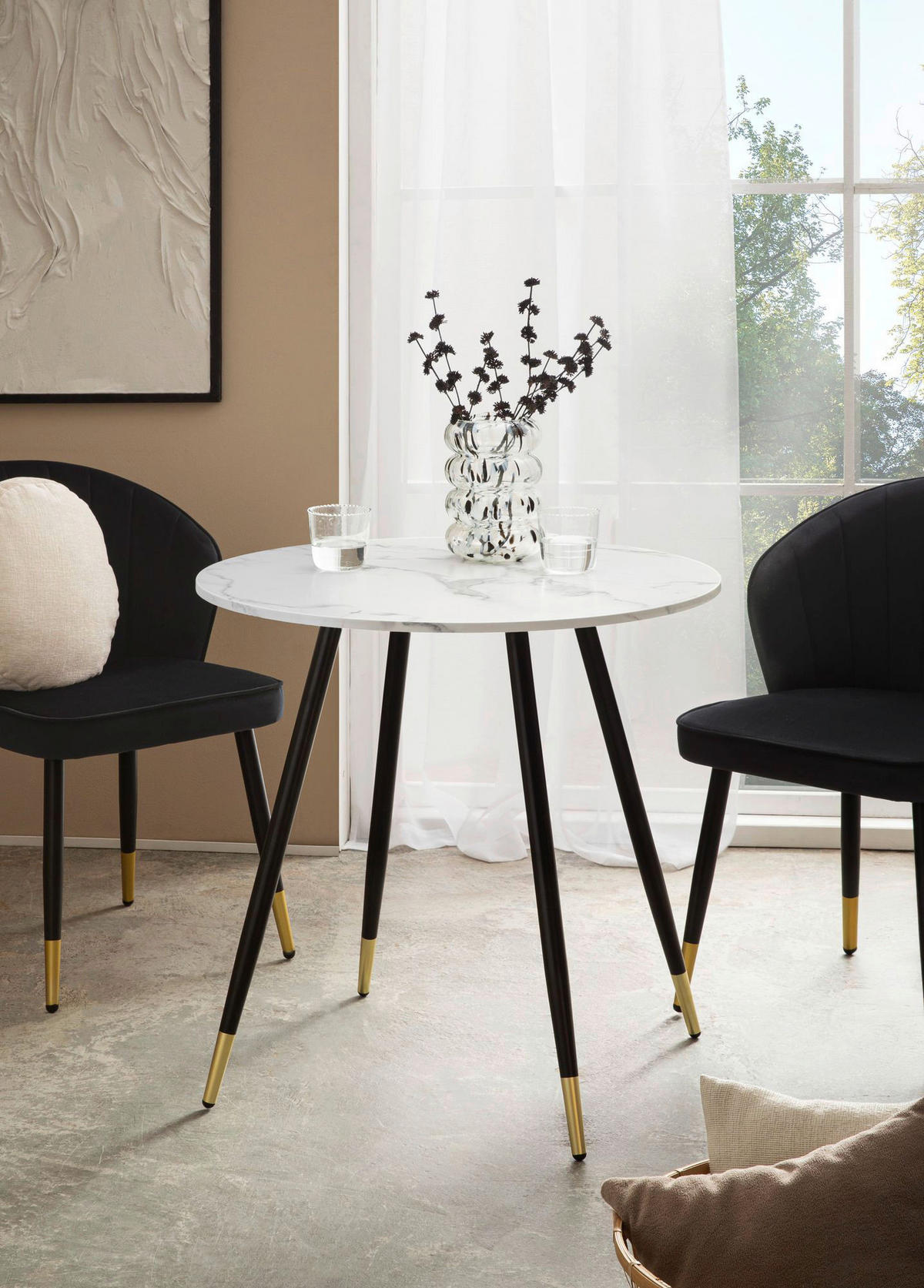 Esstisch weiß Marmor Optik H/D: ca. 76x75 cm Esszimmertisch - weiß (75,00/76,00cm) - Wohnling