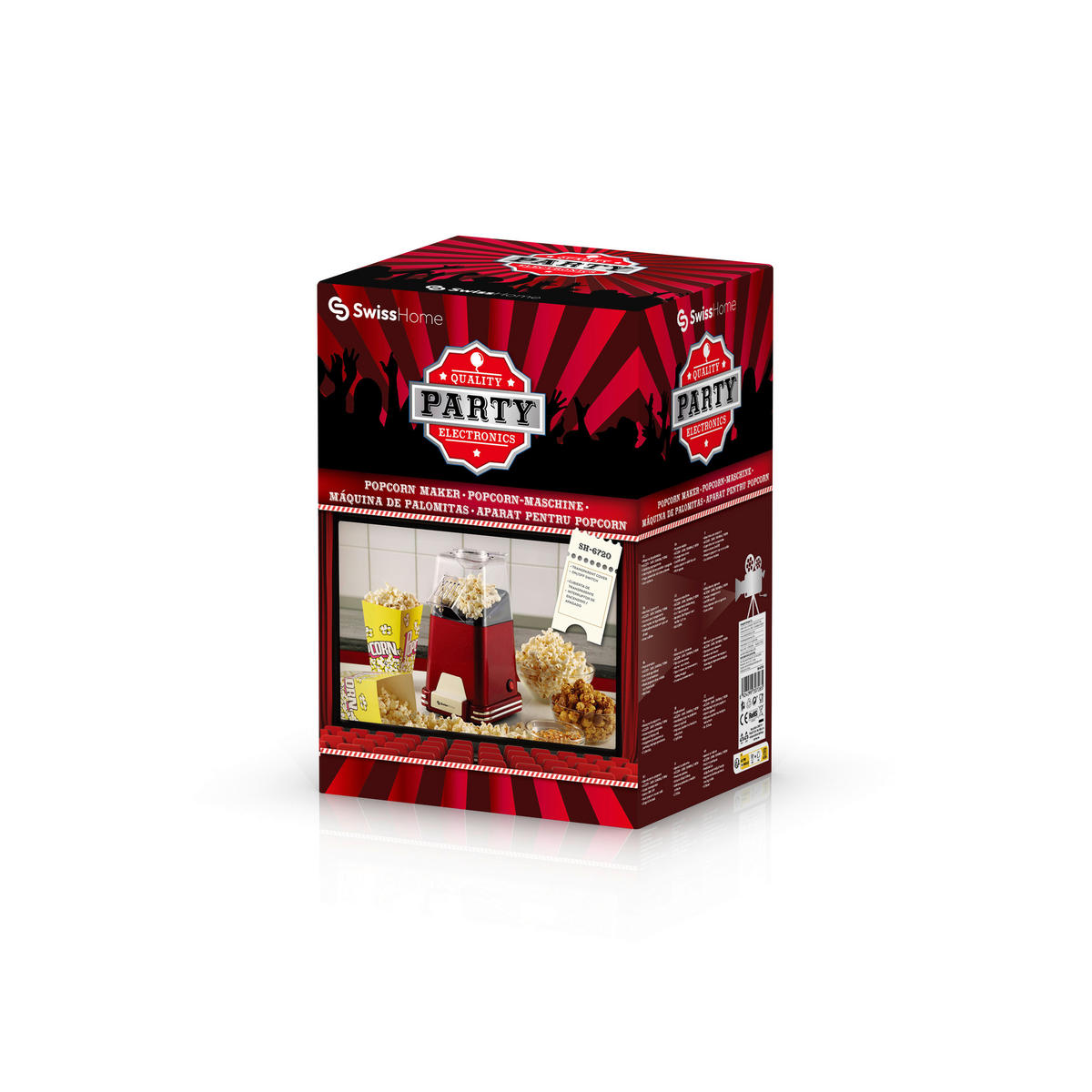 SWISS HOME Popcornautomat SH-6720 rot Kunststoff B/H/L: ca. 16,5x29,5x20 cm PARTY - rot (20,00/16,50/29,50cm) - SWISS HOME