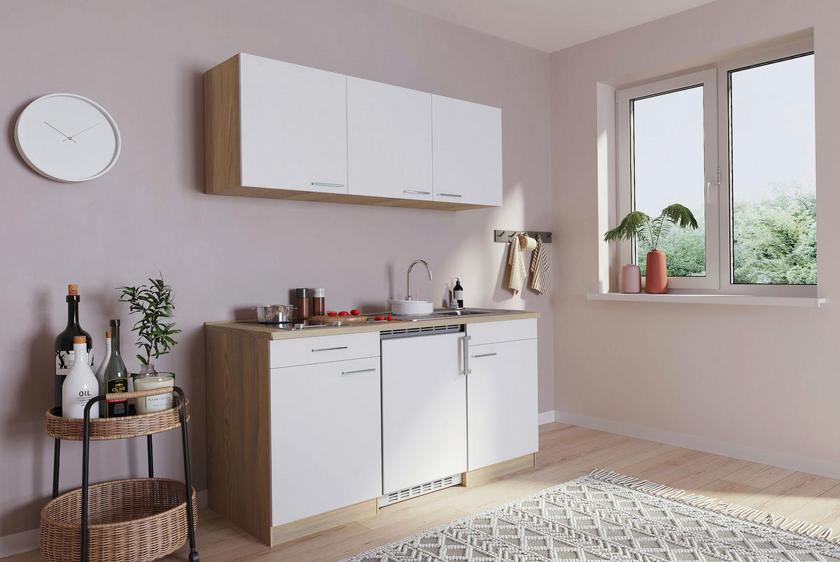 Respekta Singleküche Economy weiß matt B/H/T: ca. 150x200x60 cm Economy - Eiche/weiß (150,00/200,00/60,00cm) - Respekta