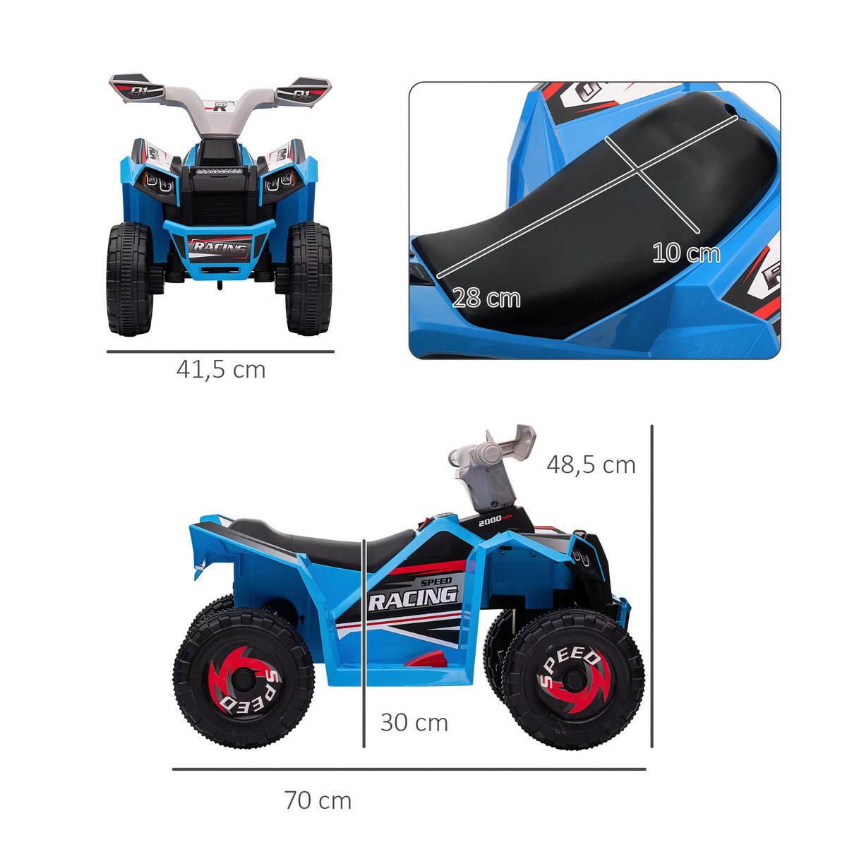 HOMCOM Elektroauto für Kinder blau B/H/L: ca. 41,5x48,5x70 cm Elektroauto für Kinder - blau (70,00/41,50/48,50cm) - HOMCOM